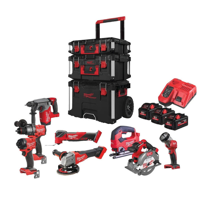 Milwaukee M18 FPP8E-553P Accu Powerpack 8-delig 18V 5.5Ah in PACKOUT Trolley